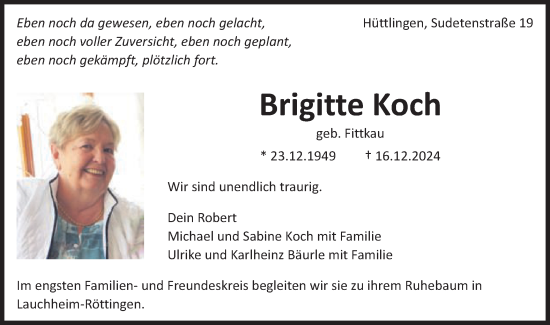 Traueranzeige von Brigitte Koch von Schwäbische Post