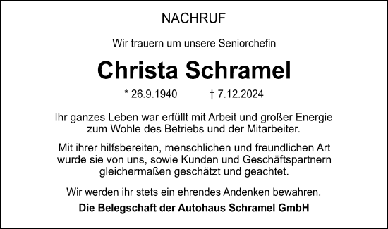 Traueranzeige von Christa Schramel von Gmünder Tagespost