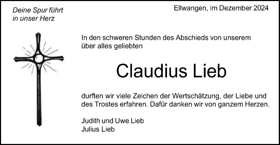 Traueranzeige von Claudius Lieb von Schwäbische Post