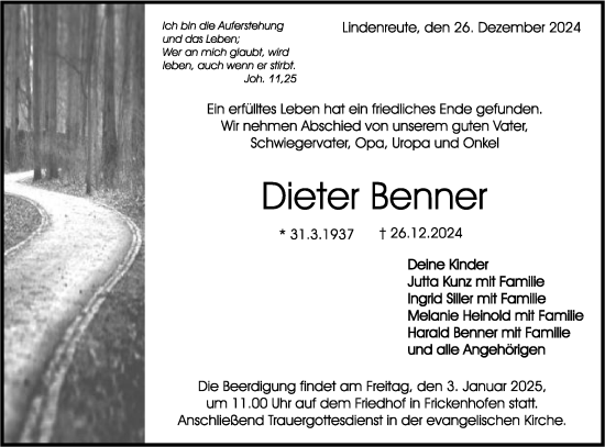 Traueranzeige von Dieter Benner von Gmünder Tagespost