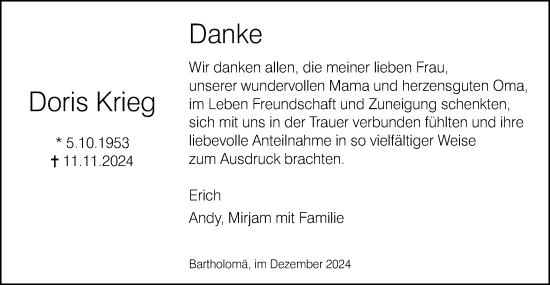Traueranzeige von Doris Krieg von Gmünder Tagespost