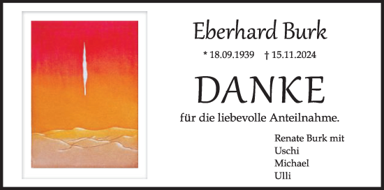 Traueranzeige von Eberhard Burk von Schwäbische Post