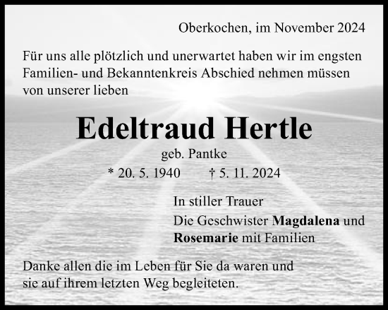 Traueranzeige von Edeltraud Hertle von Schwäbische Post