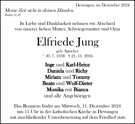 Traueranzeige von Elfriede Jung von Schwäbische Post