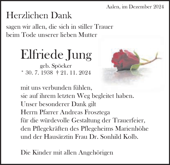 Traueranzeige von Elfriede Jung von Schwäbische Post