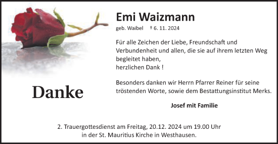 Traueranzeige von Emi Waizmann von Schwäbische Post