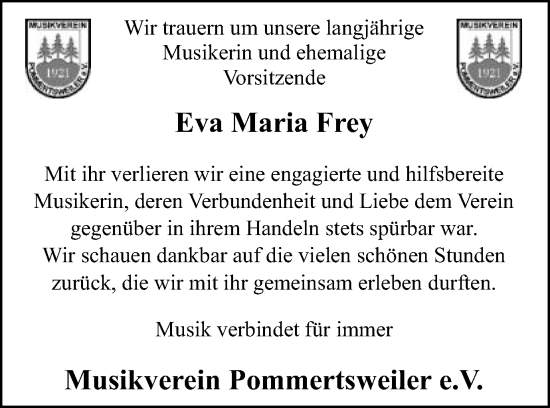 Traueranzeige von Eva Maria Frey von Schwäbische Post