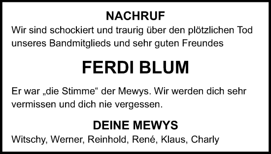 Traueranzeige von Ferdi Blum von Gmünder Tagespost