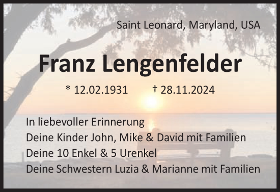 Traueranzeige von Franz Lengenfelder von Schwäbische Post