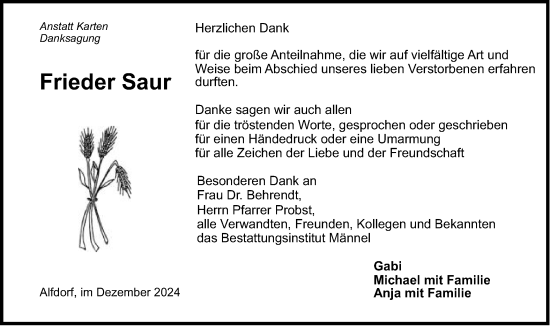 Traueranzeige von Frieder Saur von Gmünder Tagespost