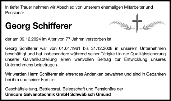 Traueranzeige von Georg Schifferer von Gmünder Tagespost