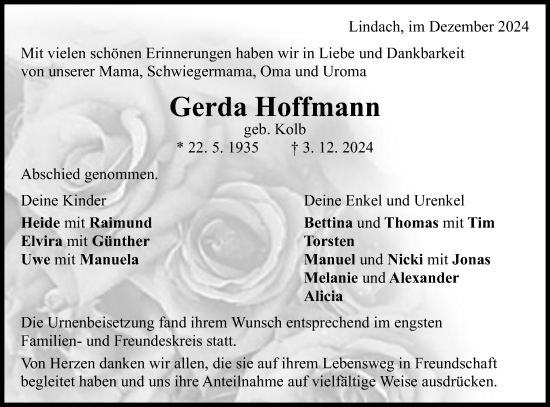 Traueranzeige von Gerda Hoffmann von Gmünder Tagespost