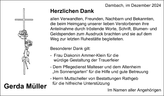 Traueranzeige von Gerda Müller von Schwäbische Post