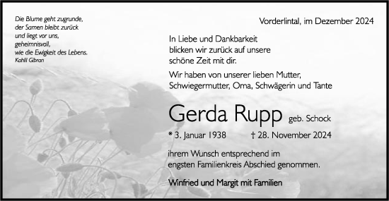 Traueranzeige von Gerda Rupp von Gmünder Tagespost