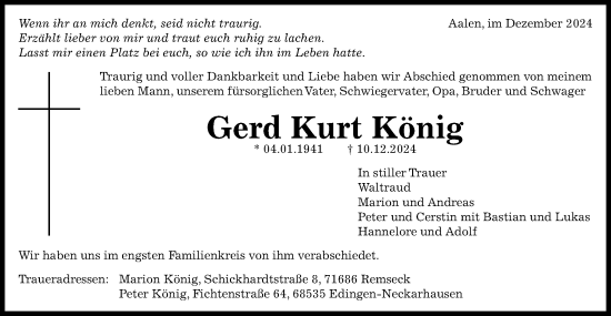 Traueranzeige von Gerd Kurt König von Schwäbische Post
