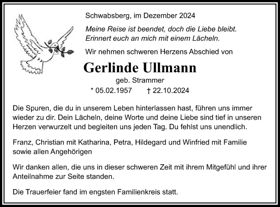 Traueranzeige von Gerlinde Ullmann von Schwäbische Post