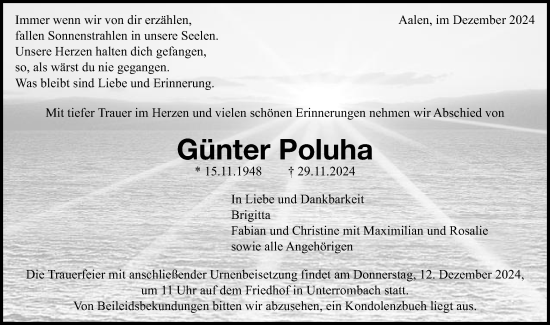 Traueranzeige von Günter Poluha von Schwäbische Post