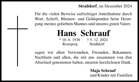 Traueranzeige von Hans Schrauf von Gmünder Tagespost