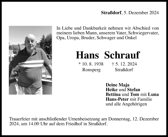 Traueranzeige von Hans Schrauf von Gmünder Tagespost