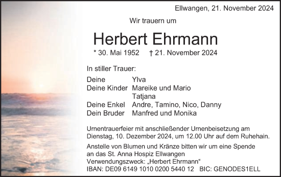 Traueranzeige von Herbert Ehrmann von Schwäbische Post
