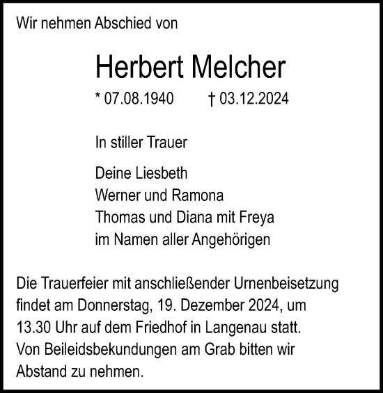 Traueranzeige von Herbert Melcher von Schwäbische Post