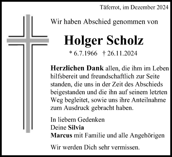 Traueranzeige von Holger Scholz