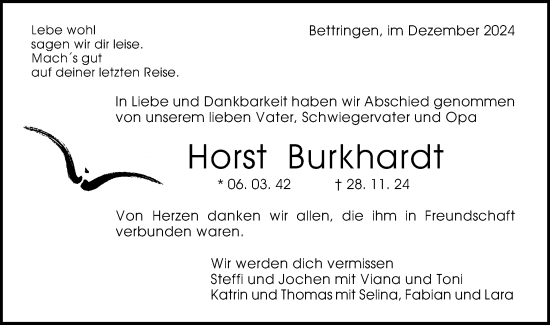Traueranzeige von Horst Burkhardt von Gmünder Tagespost