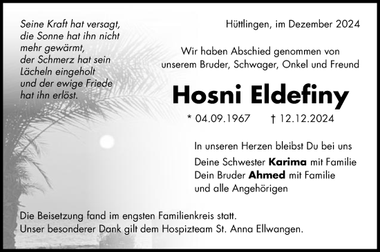 Traueranzeige von Hosni Eldefiny von Schwäbische Post