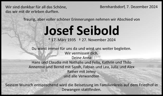 Traueranzeige von Josef Seibold von Schwäbische Post