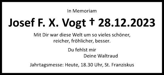 Traueranzeige von Josef Vogt