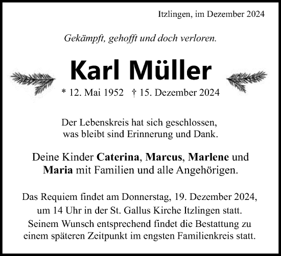 Traueranzeige von Karl Müller von Schwäbische Post