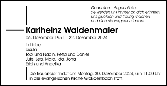 Traueranzeige von Karlheinz Waldenmaier von Gmünder Tagespost