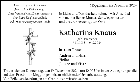 Traueranzeige von Katharina Knaus von Gmünder Tagespost