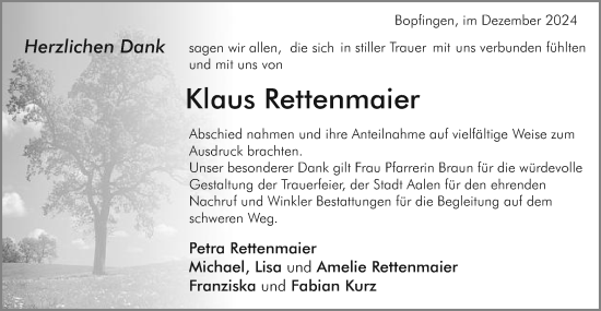 Traueranzeige von Klaus Rettenmaier von Schwäbische Post