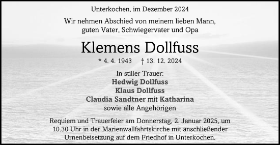 Traueranzeige von Klemens Dollfuss von Schwäbische Post