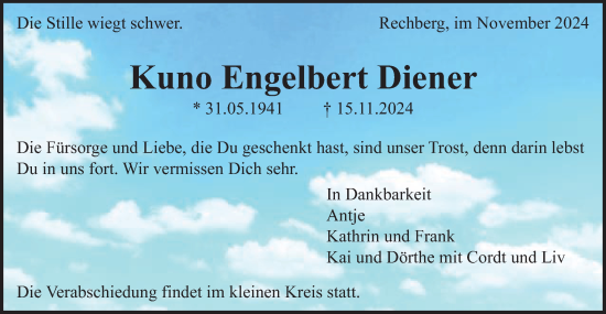 Traueranzeige von Kuno Engelbert Diener von Gmünder Tagespost
