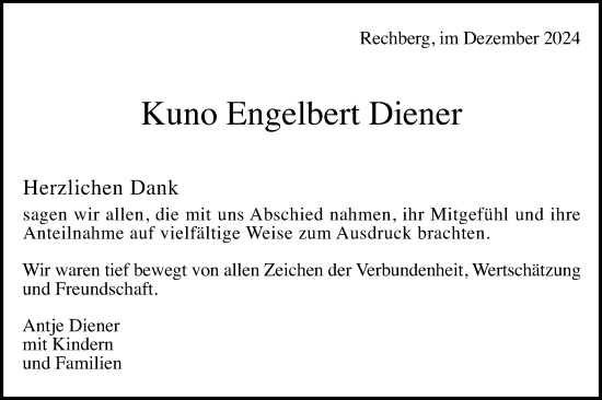 Traueranzeige von Kuno Engelbert Diener von Gmünder Tagespost