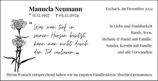 Traueranzeige von Manuela Neumann von Gmünder Tagespost