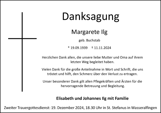 Traueranzeige von Margarete Ilg von Schwäbische Post
