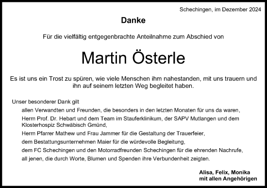Traueranzeige von Martin Österle