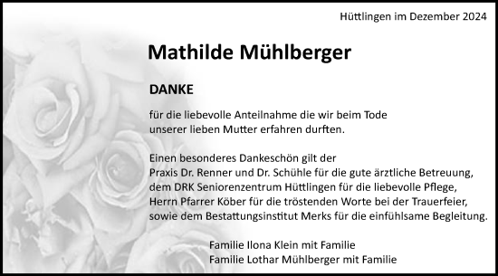 Traueranzeige von Mathilde Mühlberger von Schwäbische Post