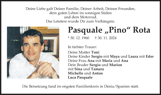 Traueranzeige von Pasquale  Rota von Gmünder Tagespost
