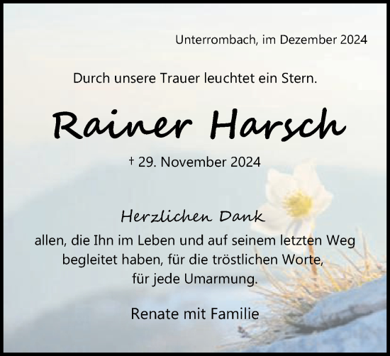Traueranzeige von Rainer Harsch von Schwäbische Post