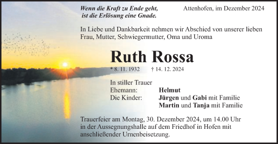 Traueranzeige von Ruth Rossa von Schwäbische Post