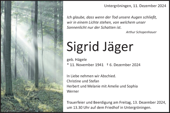 Traueranzeige von Sigrid Jäger von Schwäbische Post