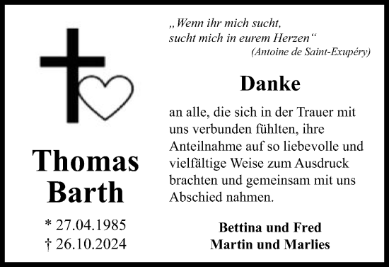 Traueranzeige von Thomas Barth von Gmünder Tagespost