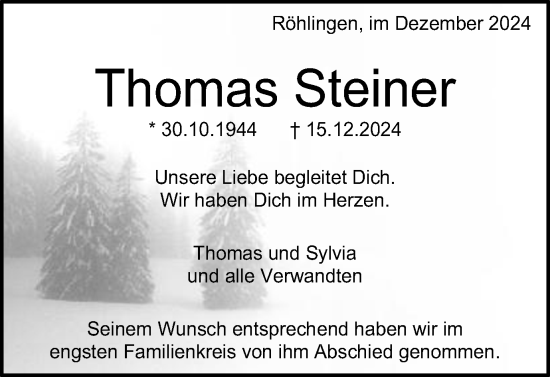 Traueranzeige von Thomas Steiner von Schwäbische Post