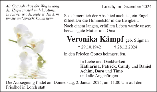 Traueranzeige von Veronika Kämpf von Gmünder Tagespost