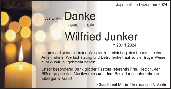 Traueranzeige von Wilfried Junker von Schwäbische Post