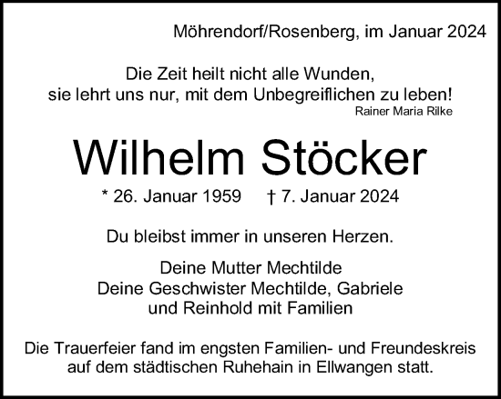 Traueranzeige von Wilhelm Stöcker von Schwäbische Post